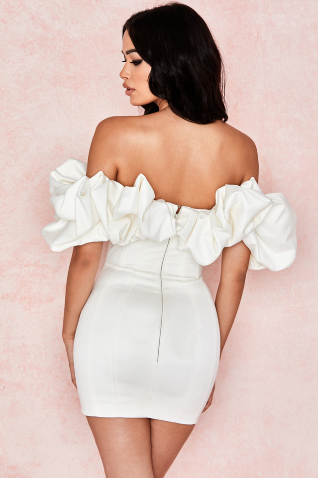 Satin Ruffle Strapless Dress in Black - View 6