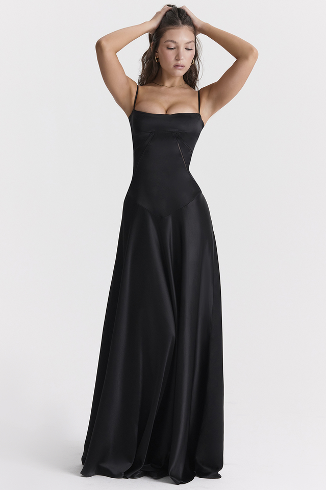 Anabella Black Lace Up Maxi Dress - View 5