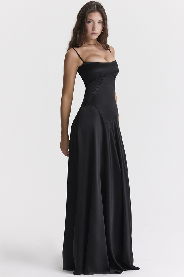 Anabella Black Lace Up Maxi Dress in Fuchsia - View 4