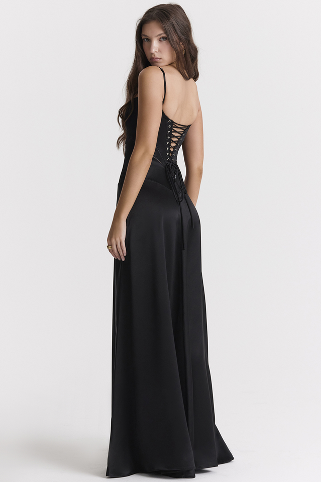 Anabella Black Lace Up Maxi Dress - View 7