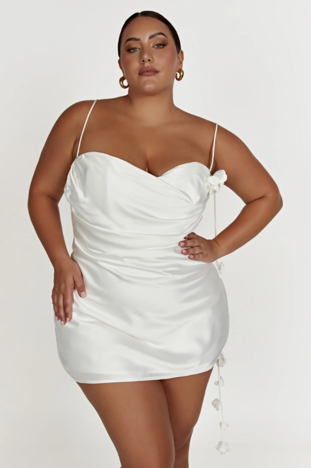 Satin Halter Neck Backless Floral Trim Mini Dress - View 6