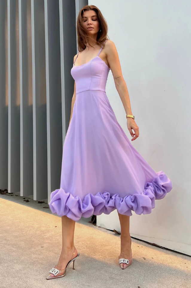 Flounce Bustier Midi Dress in Pink - View 3
