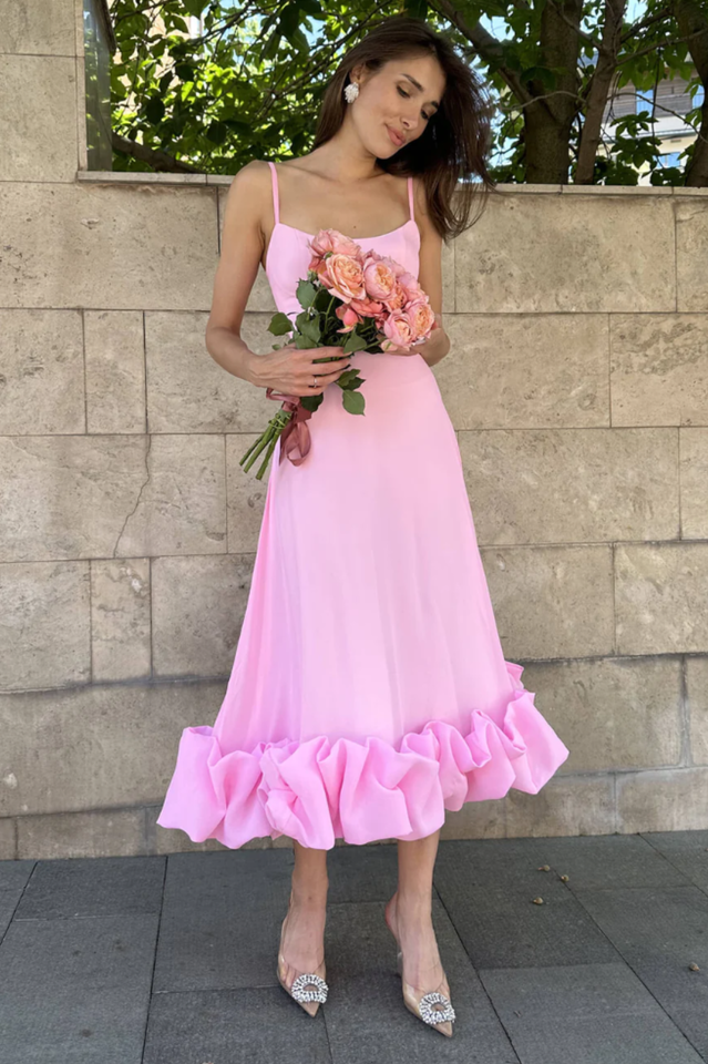 Flounce Bustier Midi Dress in Pink - View 6