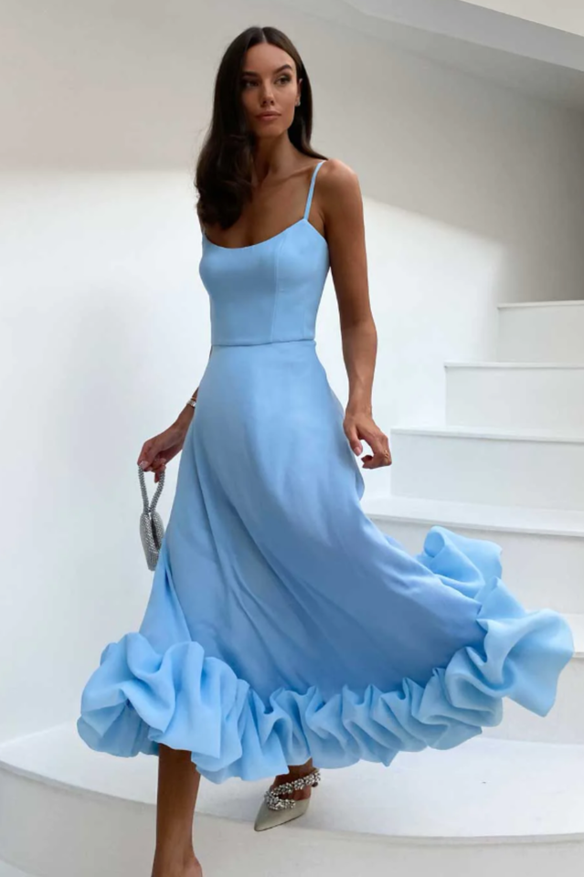 Flounce Bustier Midi Dress in Pink - View 8