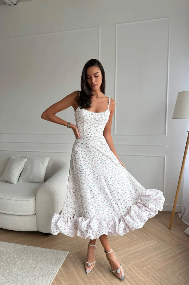 Flounce Bustier Midi Dress in Pink - View 13