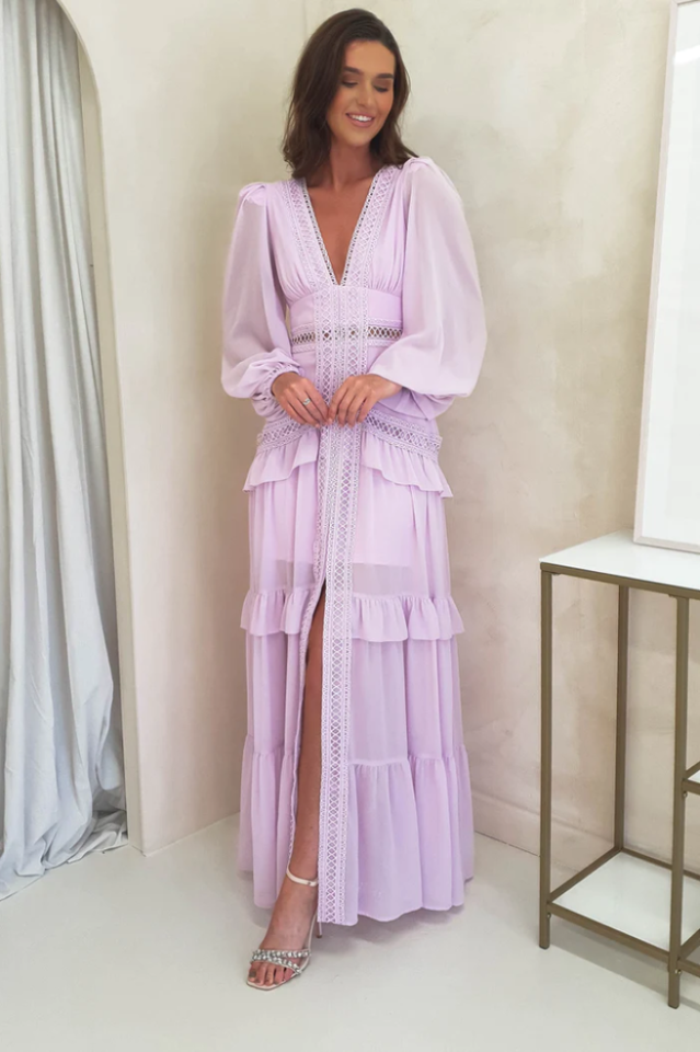 Lorie Long Sleeve Ruffle Gown - View 3