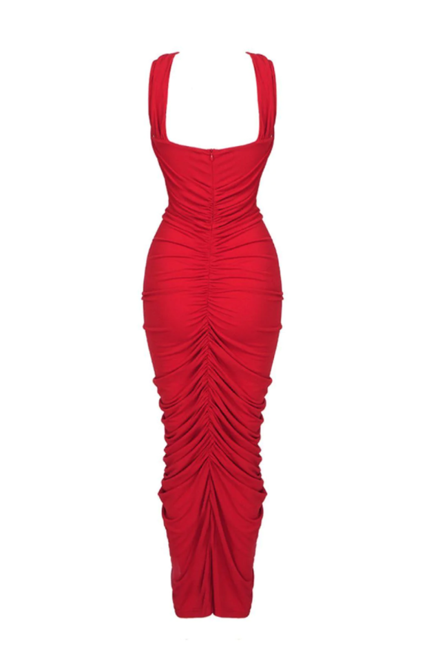 Cross Front Cut Out Rosette Ruched Bodycon Midi Dress 16