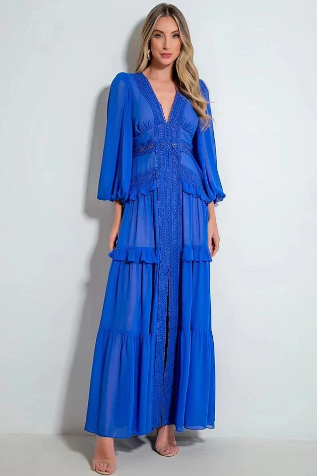 Lorie Long Sleeve Ruffle Gown - View 15