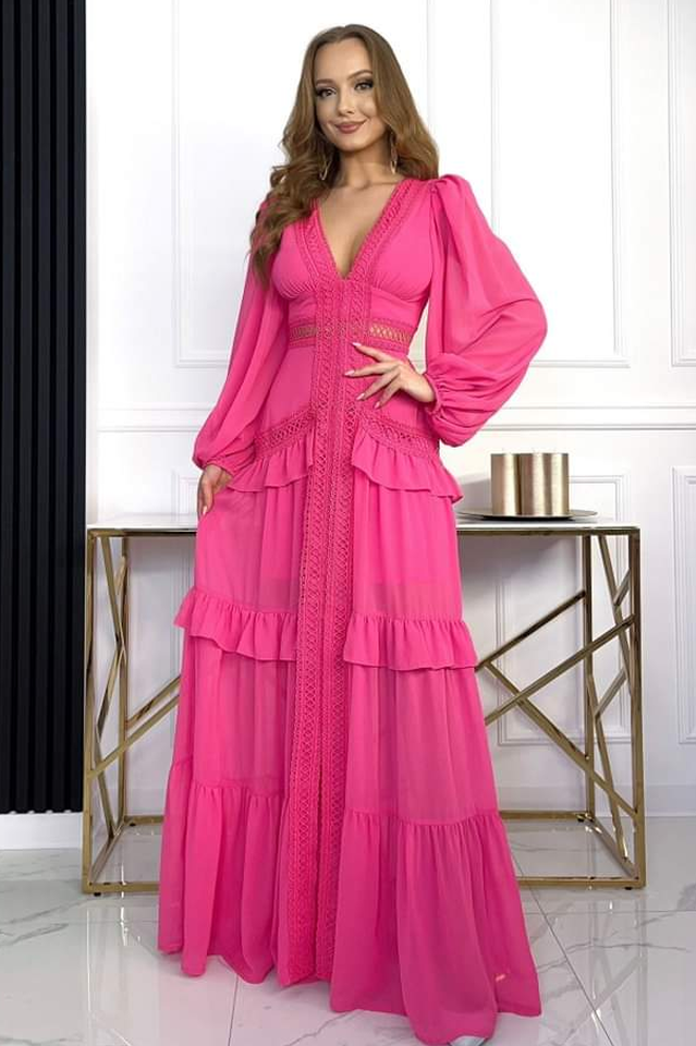 Lorie Long Sleeve Ruffle Gown - View 19
