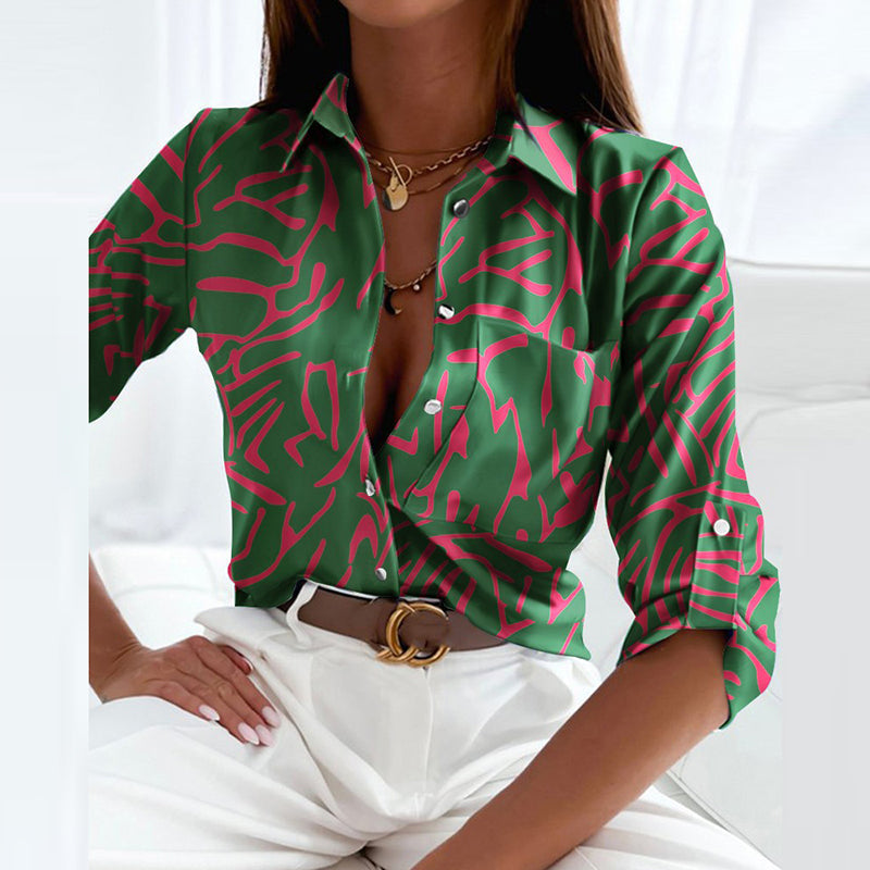Abstract Print Collared Long Sleeve Button Up Shirt 20