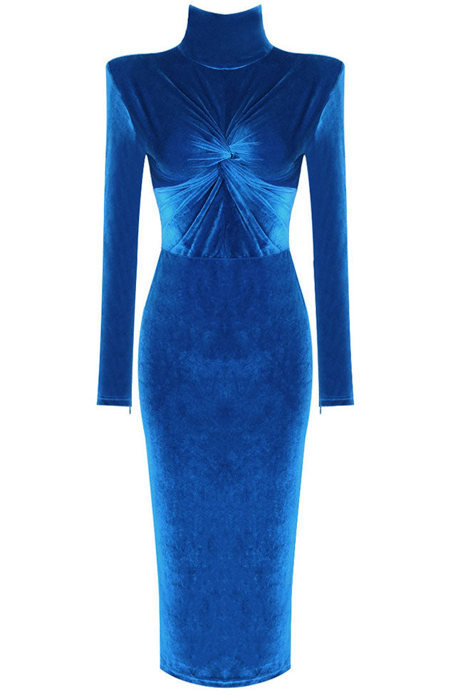Velvet Long Sleeve Ruched Bodycon Maxi Dress Party - View 3