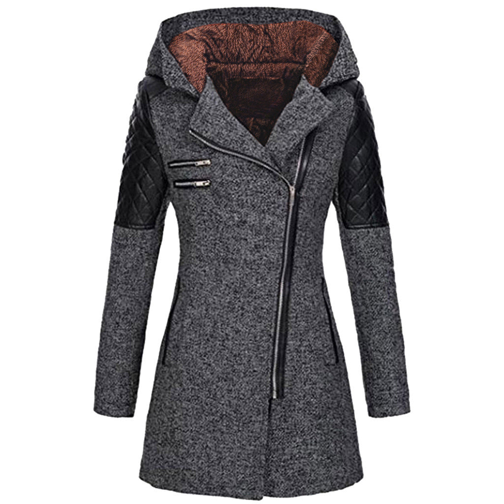 Hooded Zip Front Quilted Sleeve Longline Coat 2