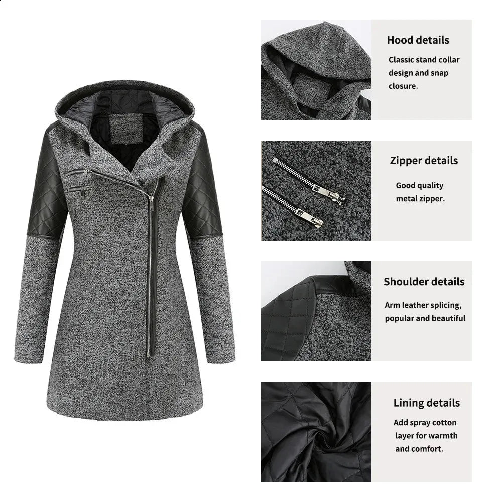 Hooded Zip Front Quilted Sleeve Longline Coat 12