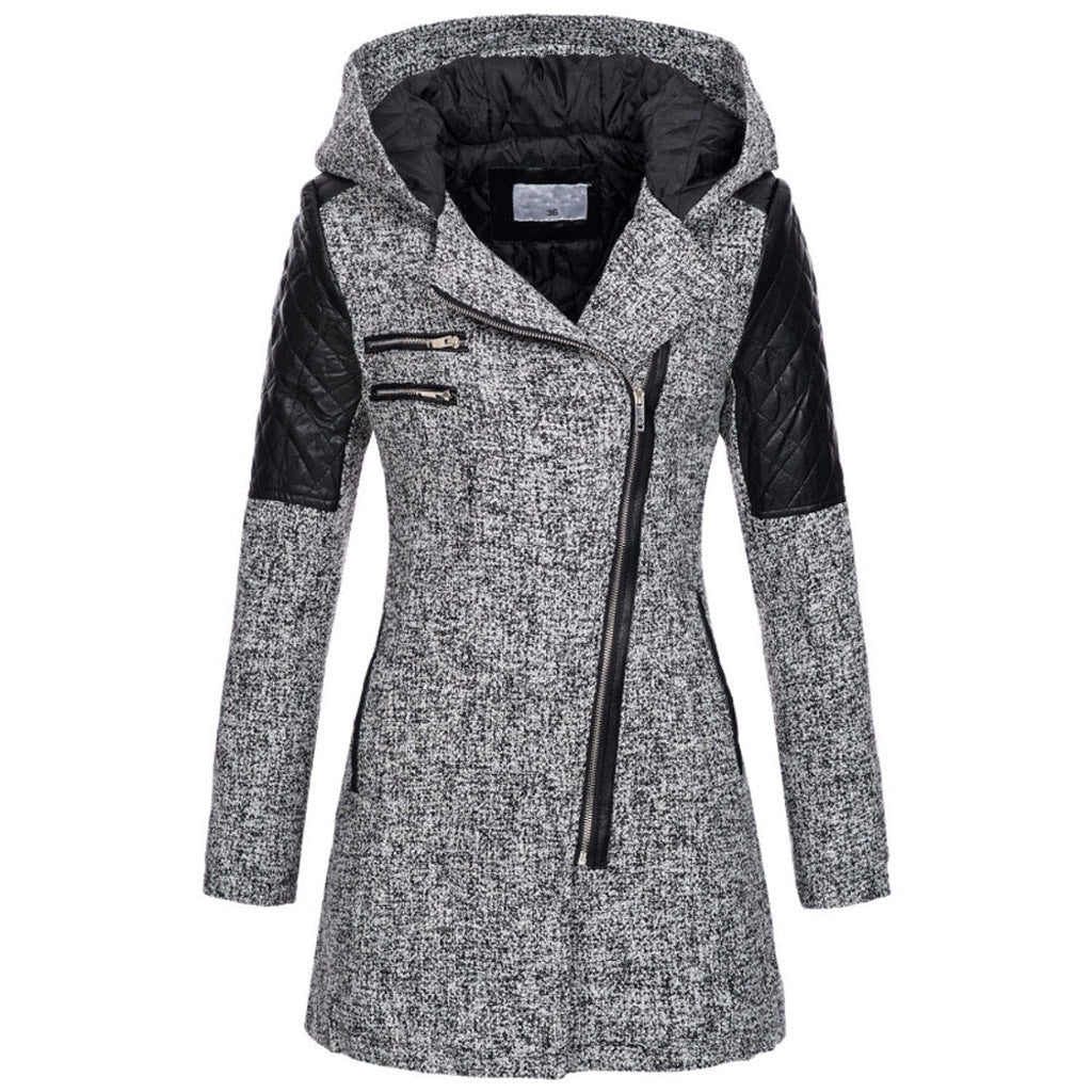 Hooded Zip Front Quilted Sleeve Longline Coat 6
