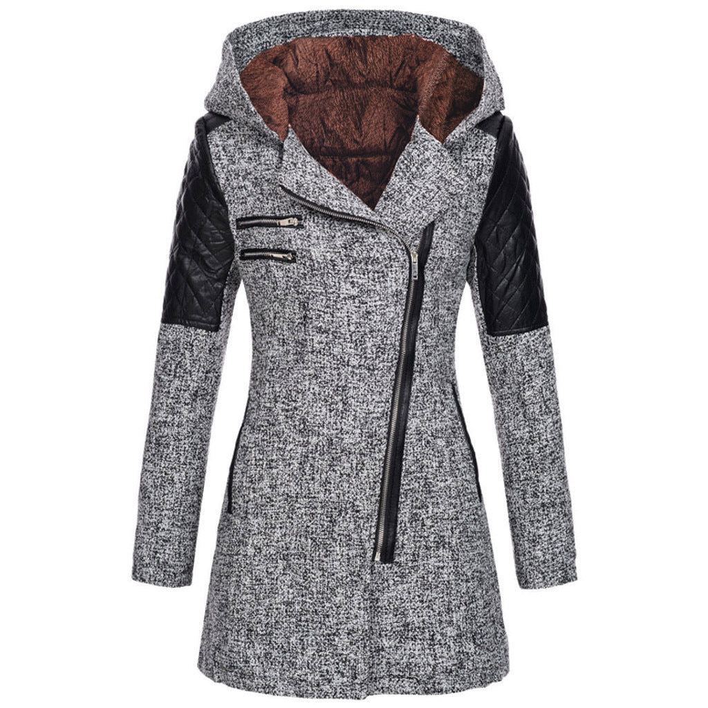 Hooded Zip Front Quilted Sleeve Longline Coat 10