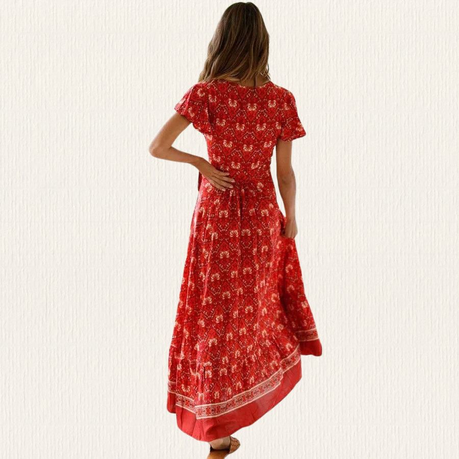 Floral Print Wrap V-Neck Flutter Sleeve High Split Maxi Dress - View 2
