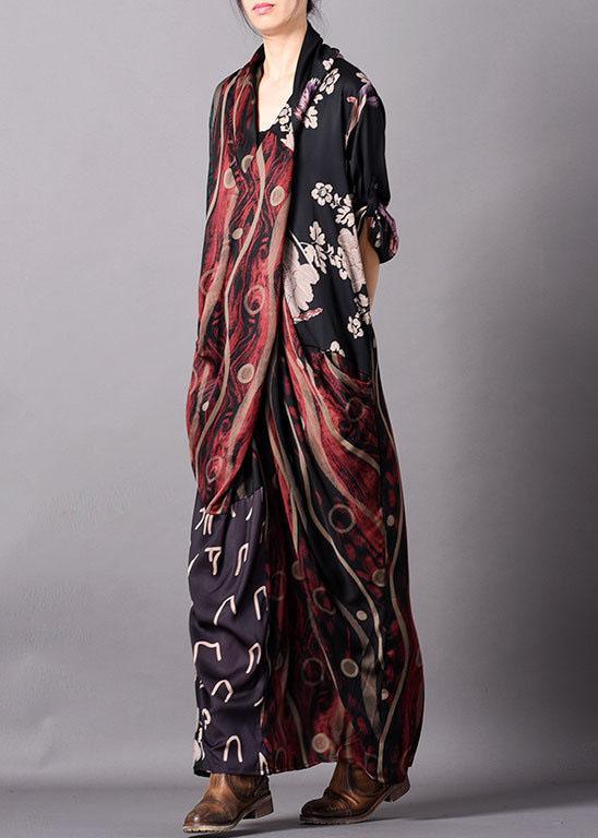 Mixed Print Asymmetrical Wrap Short Sleeve Oversized Maxi Dress