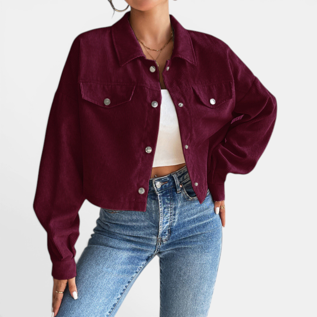 Button Front Chest Pocket Corduroy Cropped Shirt Jacket 8