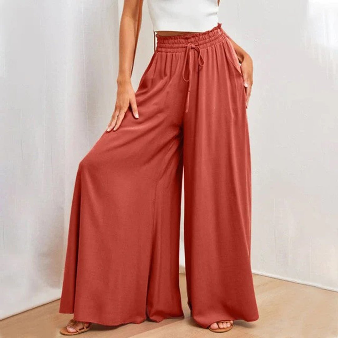 Strapless Smocked Top and Wide Leg Drawstring Pants Two Piece Set 4