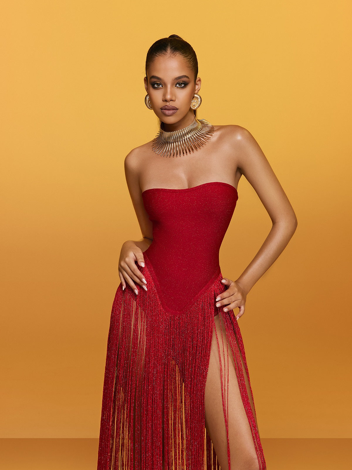 Strapless Fringe Bandage Maxi Dress - View 3