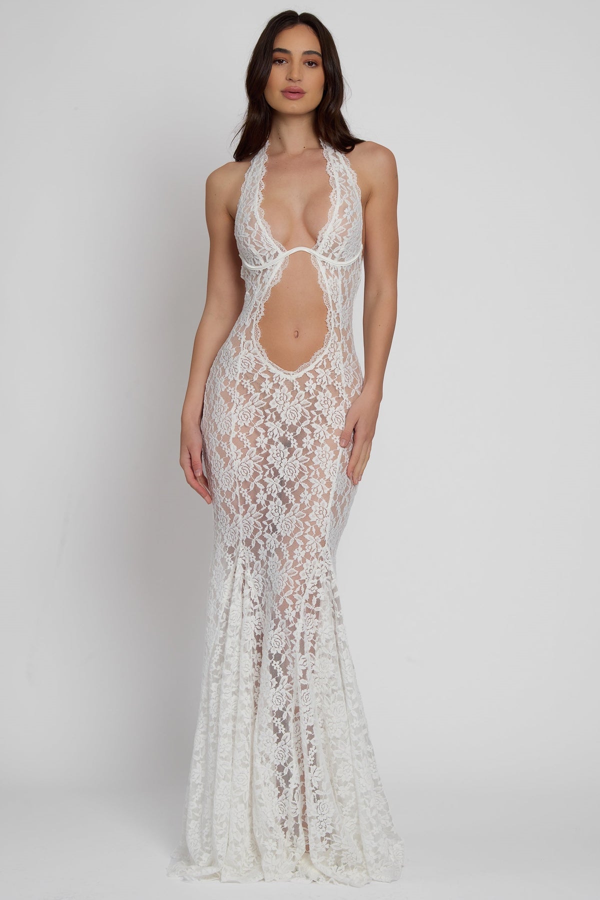 Frederica Halter Cutout Lace Maxi Dress in White - View 4