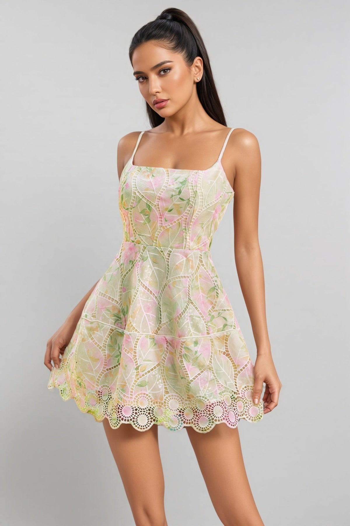 Disc Sequin Halter Neck Twist Front Cut Out Mini Dress - View 2