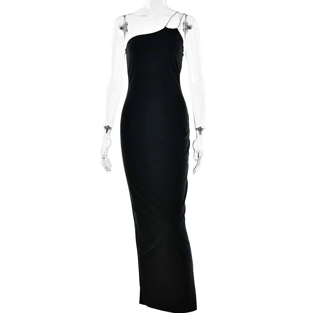 One Shoulder Rhinestone Strap Ruched Mermaid Maxi Dress - View 6