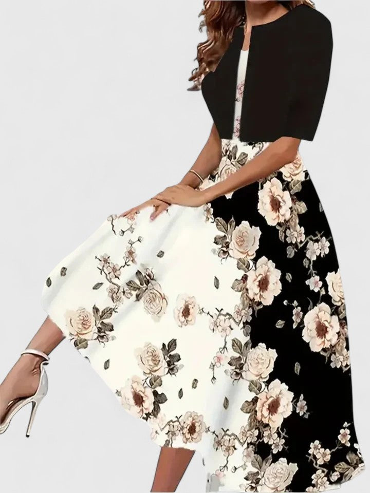 V-Neck Floral Print Fit and Flare Midi Dress 4