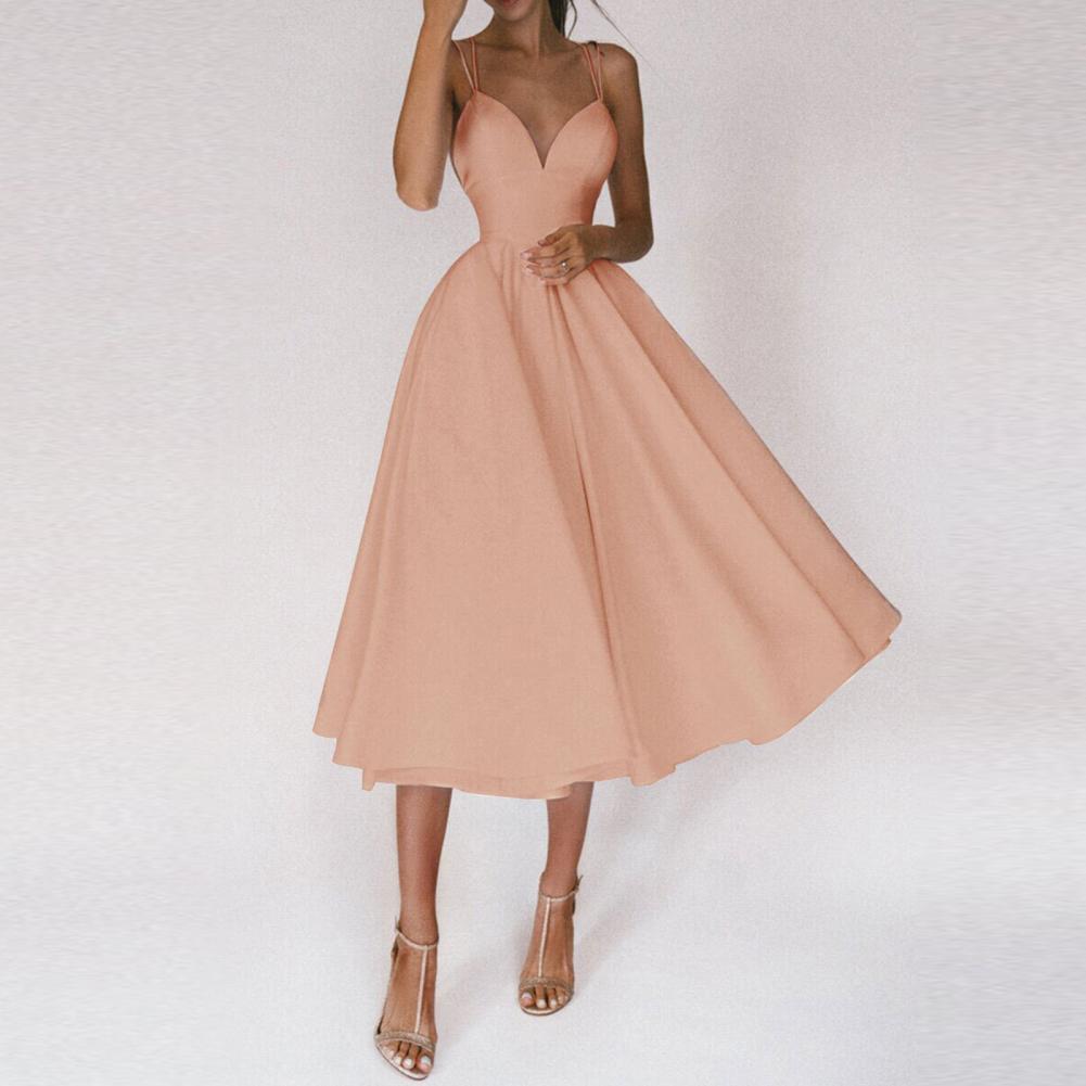 Backless Criss Cross Strap Fit and Flare A-Line Midi Cocktail Dress - View 8