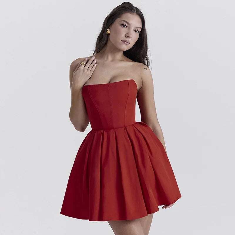 Strapless Corset Pleated A-Line Mini Dress