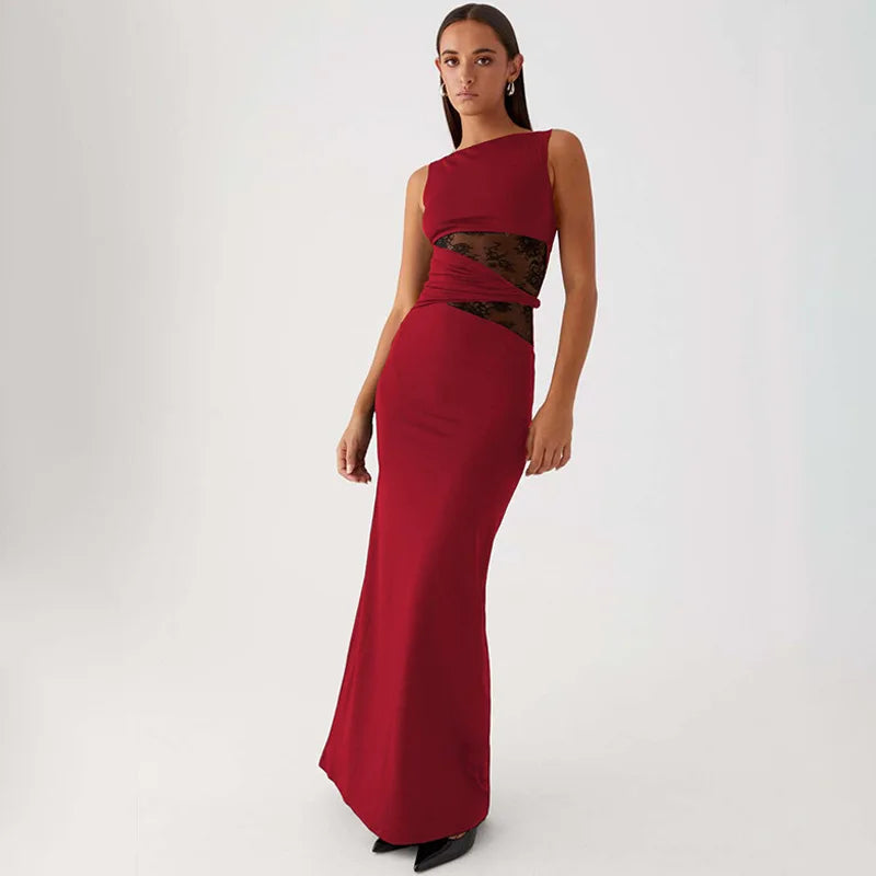 Sheer Lace O Neck Bodycon Long Tank Dress - View 7