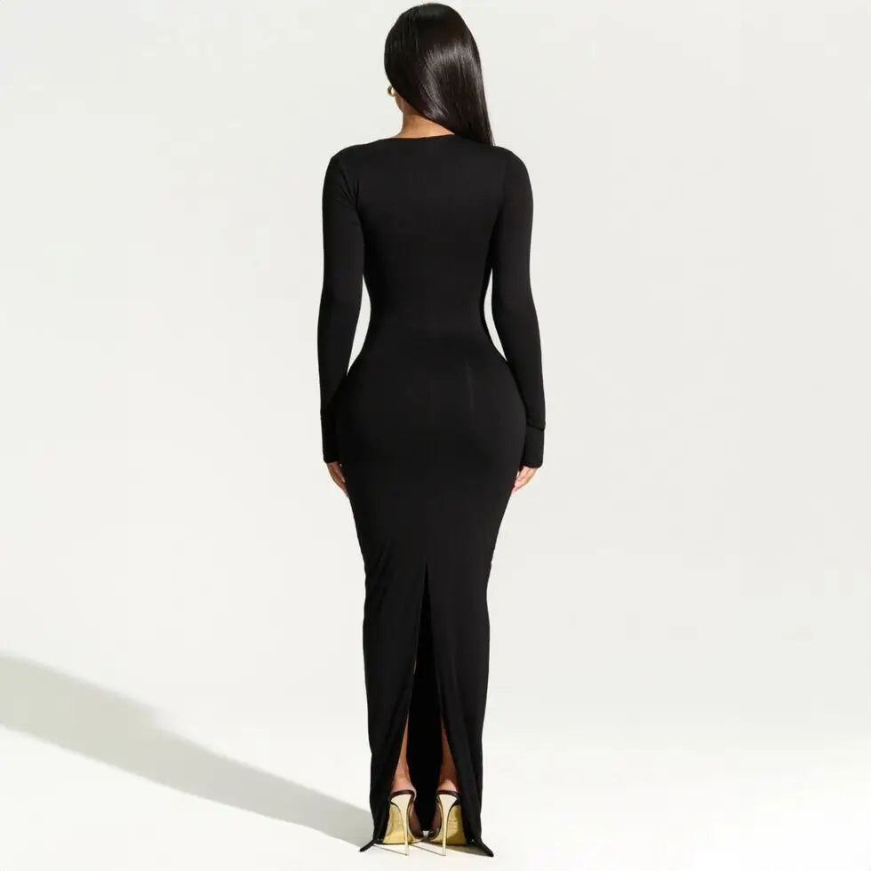 One Shoulder Cut Out Long Sleeve Bodycon Maxi Dress - View 3