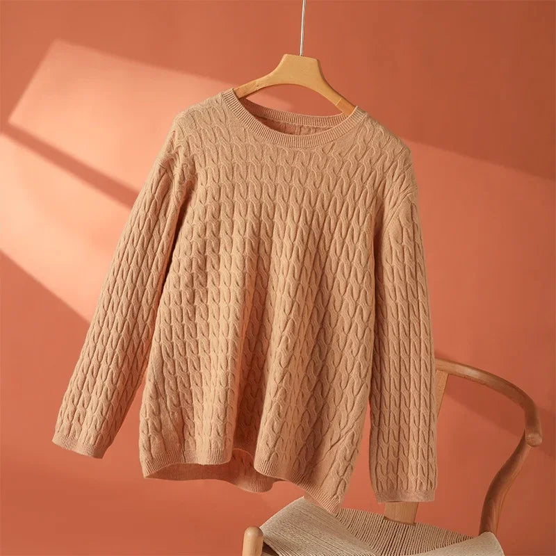 Crew Neck Long Sleeve Cable Knit Sweater 6