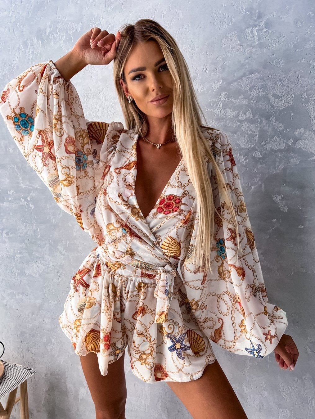Floral Print Wrap Long Sleeve Ruffle A-Line Midi Dress - View 11
