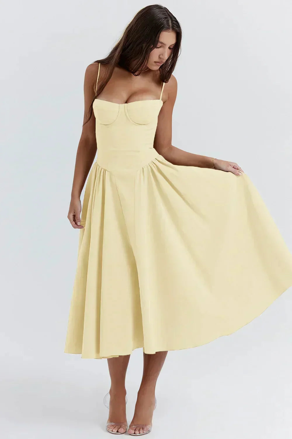 Corset Bustier Spaghetti Strap A-Line Cocktail Midi Dress - View 2