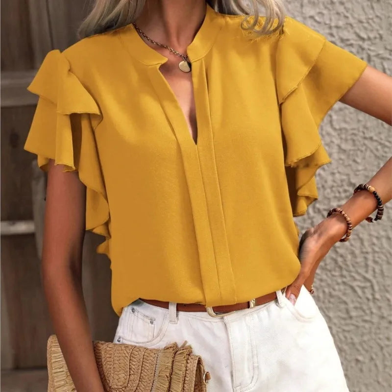 V-Neck Ruffle Flutter Sleeve Blouse 5