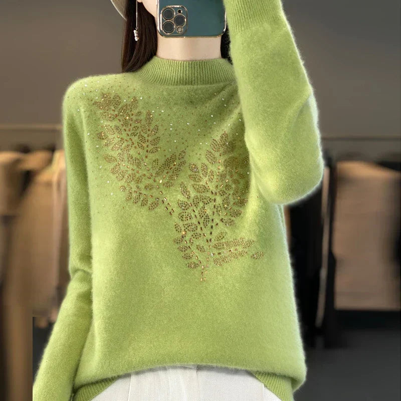 Mock Neck Long Sleeve Rhinestone Knit Sweater 4