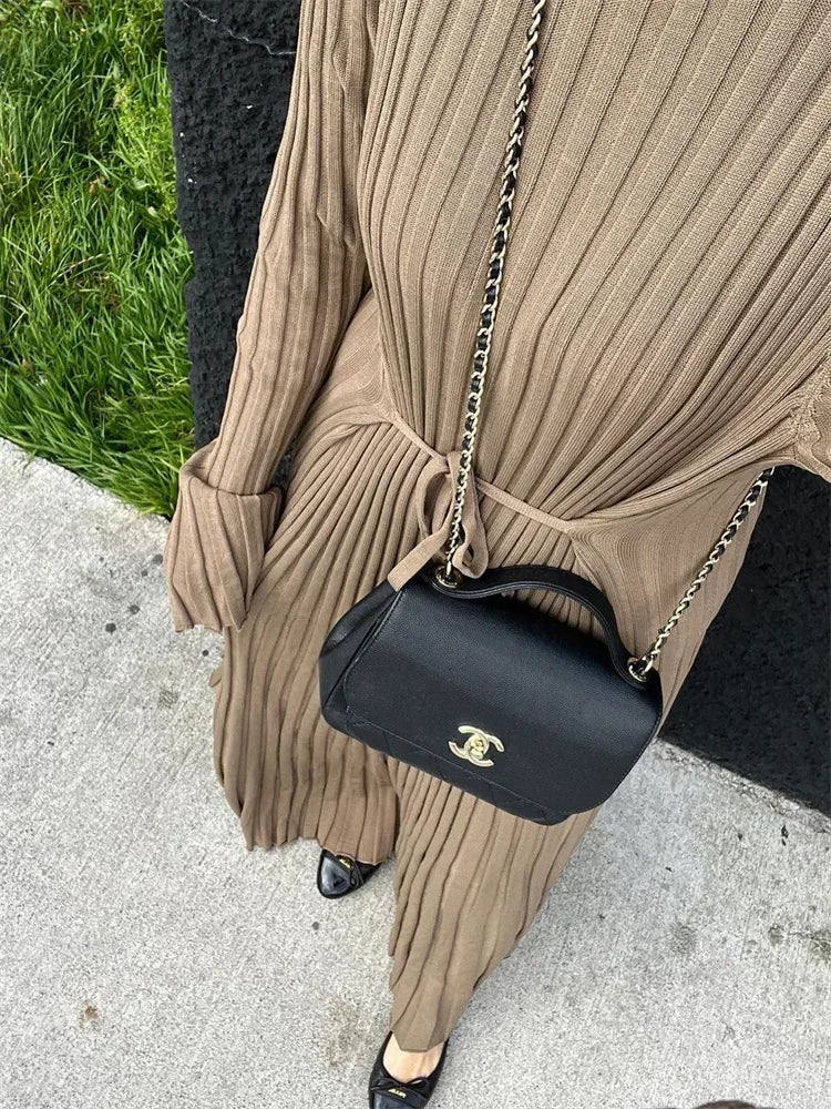 Ribbed Knit Mock Neck Bell Sleeve Bodycon Maxi Dress - View 9