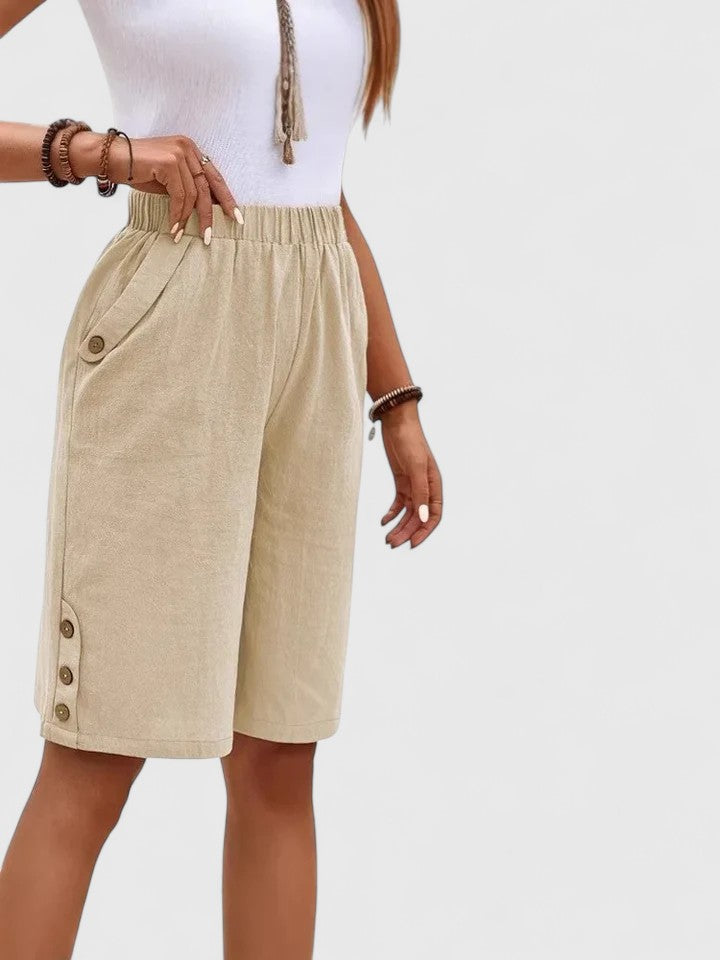High Waist Side Button Knee Length Shorts 5