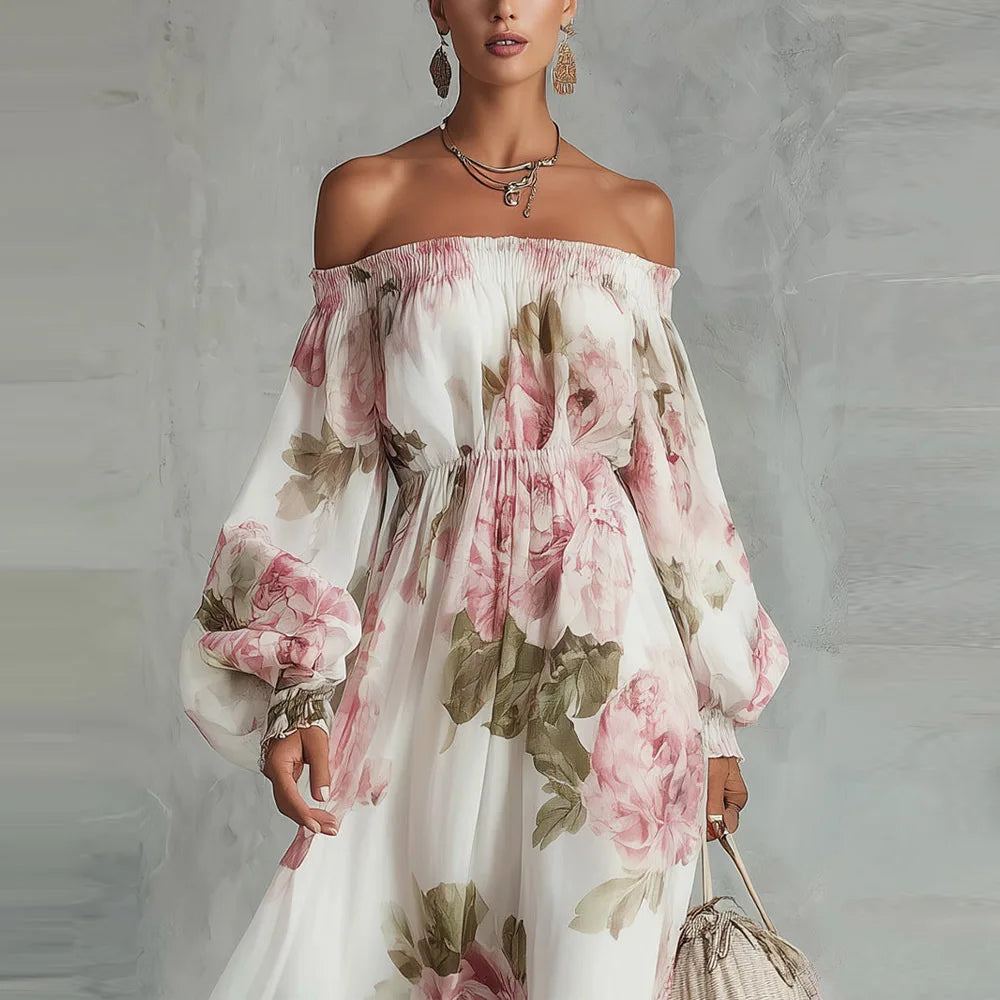 Floral Off Shoulder Puff Sleeve Maxi Dress 3