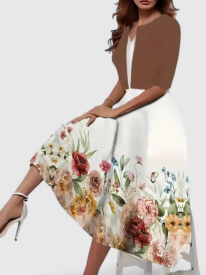 V-Neck Floral Print Fit and Flare Midi Dress 10