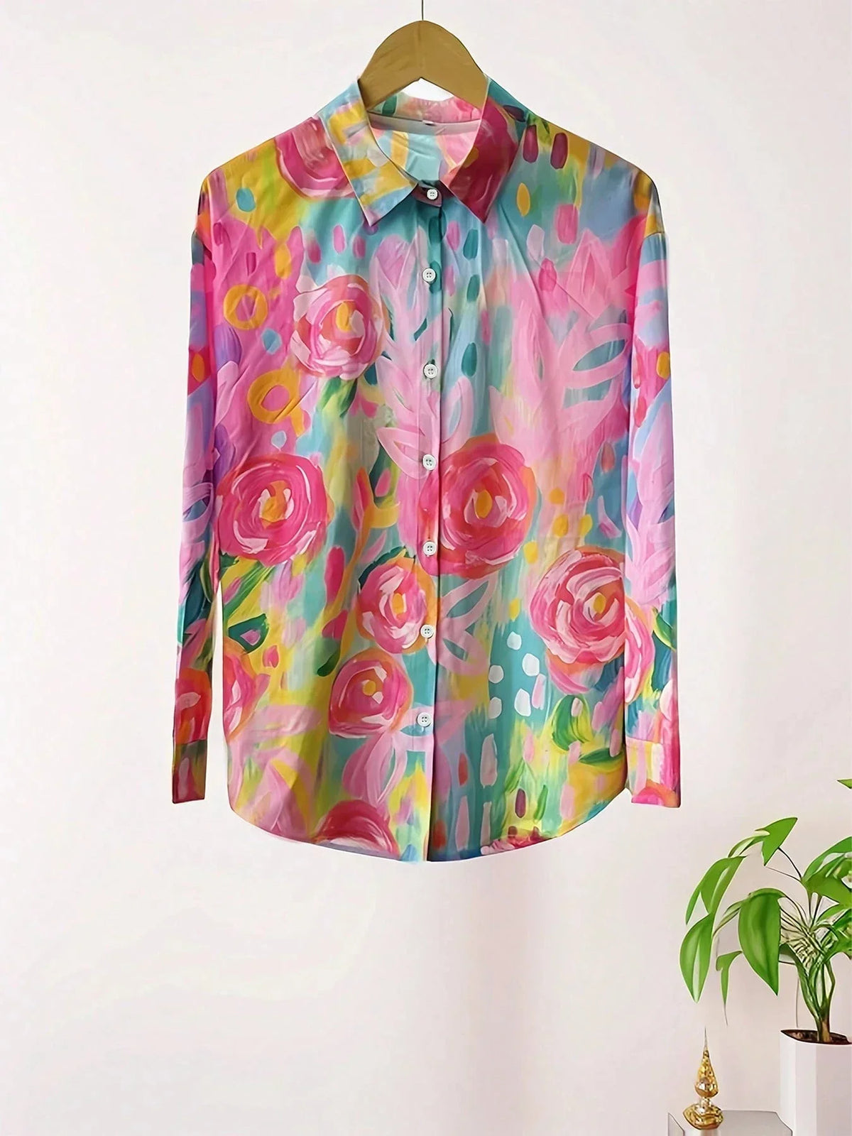 Abstract Floral Print Long Sleeve Shirt 7