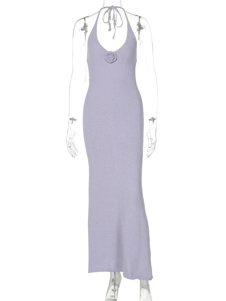 Floral Knit Hollow Out Lace - Up Maxi Dress - View 15