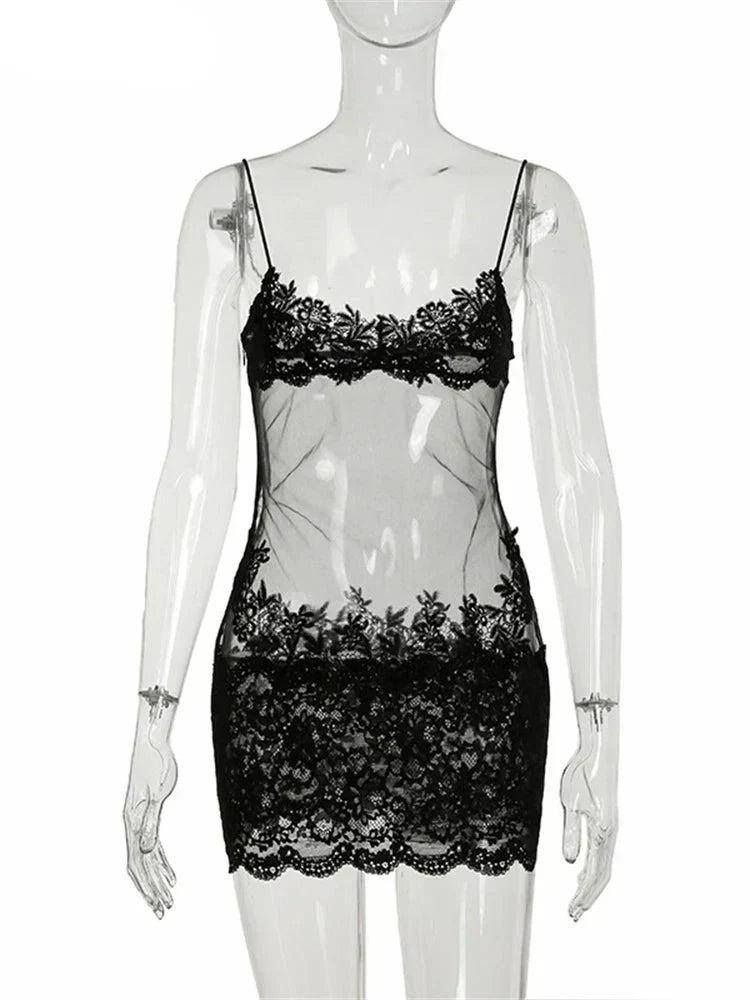 Mesh Cami Embroidered Mini Dress - View 6