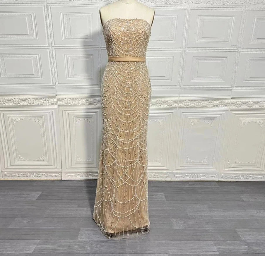 Beaded High Neck Cape Sleeve Sheer Mermaid Gown - View 8