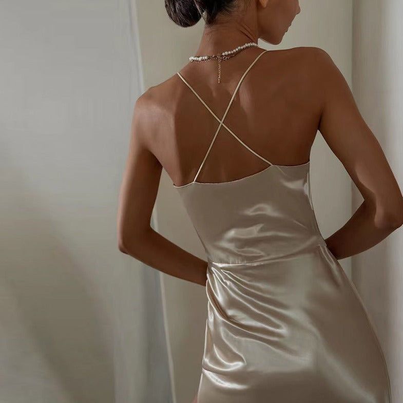Lovely Lady Ruched Satin Midi Dress - View 9