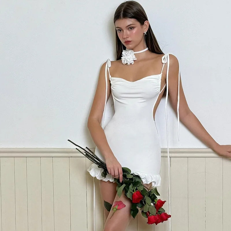 Open Back Lace Up Slim Fit Short Slip Dress - View 6