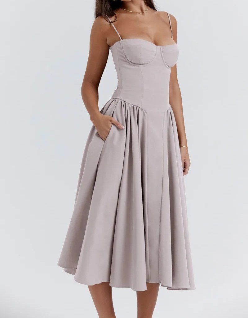 Spaghetti Strap Sweetheart Corset Fit and Flare Midi Dress - View 23