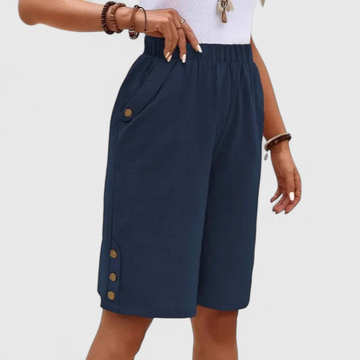 High Waist Side Button Knee Length Shorts 4