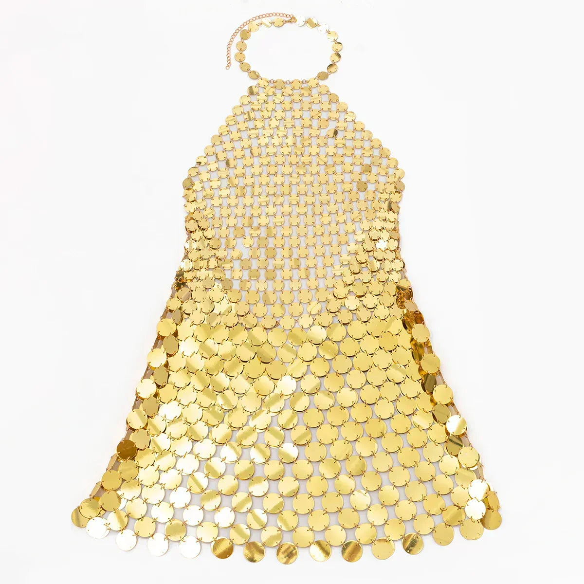 Metallic Disc Mesh Halter Neck Backless Bodycon Mini Party Dress - View 4